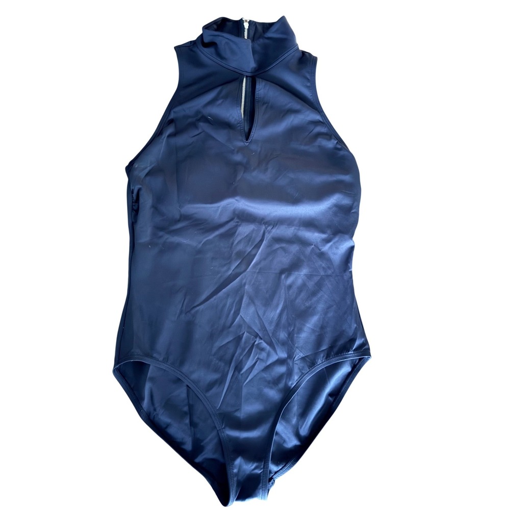 Calvin Klein Womens Black High Neck Keyhole Zipper One Piece Swimsuit 14